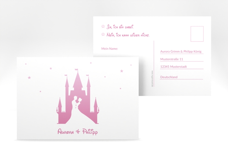 Antwortkarte Hochzeit Castle A6 Postkarte rosa