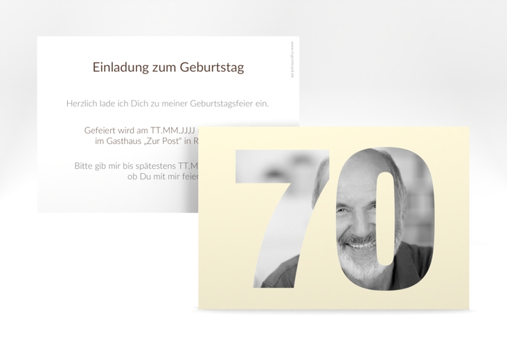 Einladung 70. Geburtstag Numbers A6 Karte quer beige