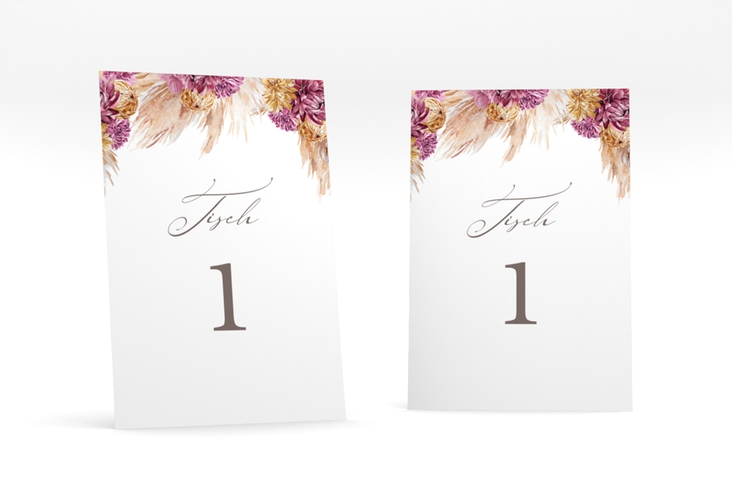 Tischnummer Hochzeit Pampas Tischaufsteller weiss