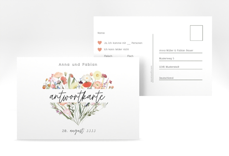 Antwortkarte Hochzeit Wildblumenherz A6 Postkarte