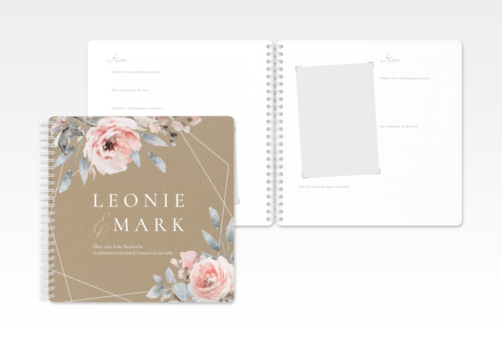 Gästebuch Hochzeit Perfection Ringbindung Kraftpapier mit rosa Rosen