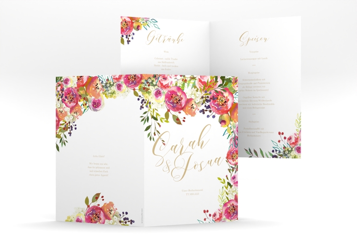 Menükarte Hochzeit Flowerbomb A5 Klappkarte hoch weiss