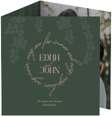 Klick: Details zu Dankeskarte Hochzeit "Efeugrün" anzeigen Dankeskarte Hochzeit Efeugrün quadr. Doppel-Klappkarte gruen im Fantasy-Elfen-Design mit Efeu