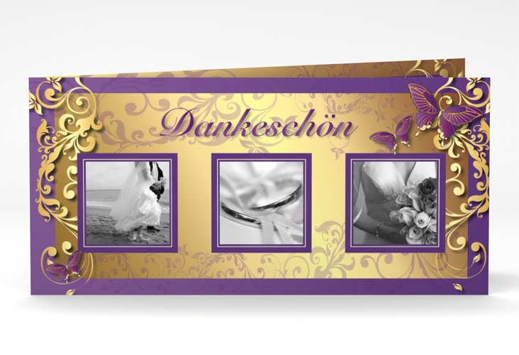 Dankeskarte Hochzeit Toulouse lange Klappkarte quer lila