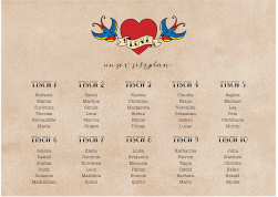Klick: Details zu Sitzplan Poster Hochzeit "Tattoo" anzeigen Sitzplan Poster Hochzeit Tattoo 70 x 50 cm Poster beige mit Herz und zwei Schwalben