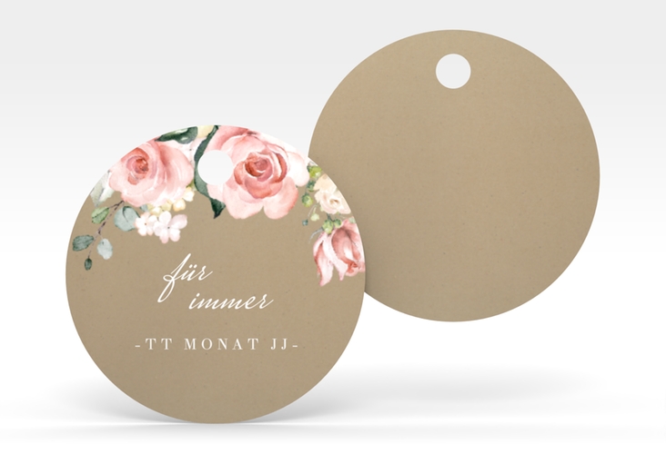 Geschenkanhänger Hochzeit Graceful Geschenkanhänger, rund mit Rosenblüten in Rosa und Weiß