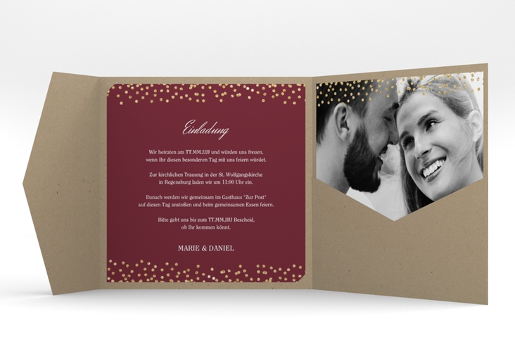 Hochzeitseinladung Glitter Pocketfold rot