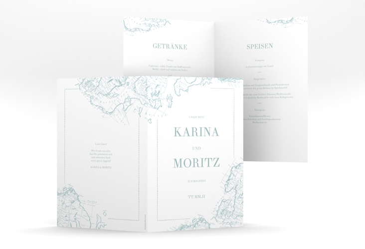 Menükarte Hochzeit Voyage A5 Klappkarte hoch mint