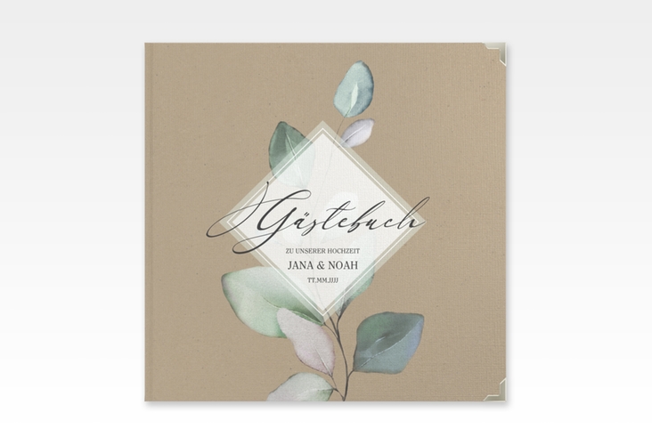 Gästebuch Selection Hochzeit Foglia Leinen-Hardcover Kraftpapier edel mit Eukalyptus im Aquarell-Design