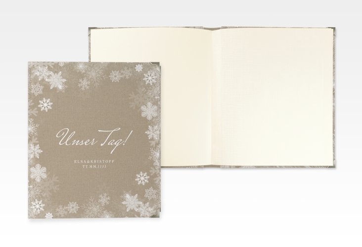 Hochzeitsalbum Snowfall 21 x 25 cm Kraftpapier mit Schneeflocken für Winterhochzeit