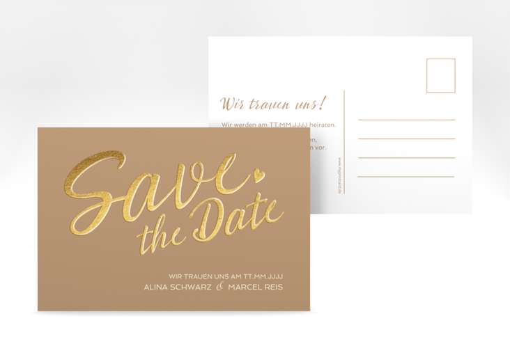 Save the Date-Postkarte Glam A6 Postkarte beige hochglanz