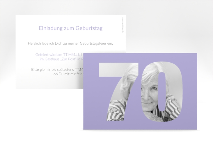 Einladung 70. Geburtstag Numbers A6 Karte quer flieder