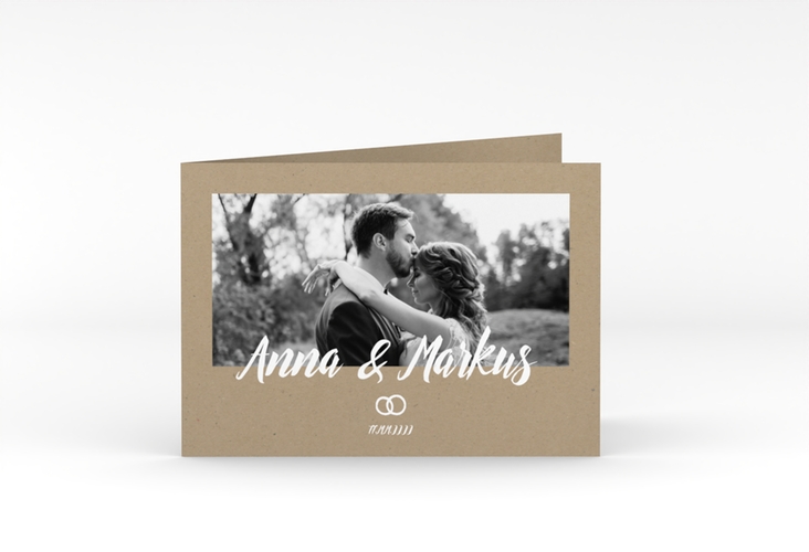 Dankeskarte Hochzeit Icons A6 Klappkarte quer in Kraftpapier-Optik mit Foto