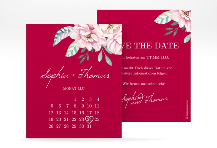 Save the Date-Kalenderblatt "Blooming" Kalenderblatt-Karte rot