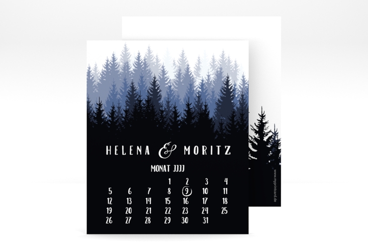 Save the Date-Kalenderblatt Forest Kalenderblatt-Karte blau hochglanz