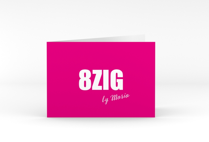 Einladung 80. Geburtstag Zig A6 Klappkarte quer pink hochglanz