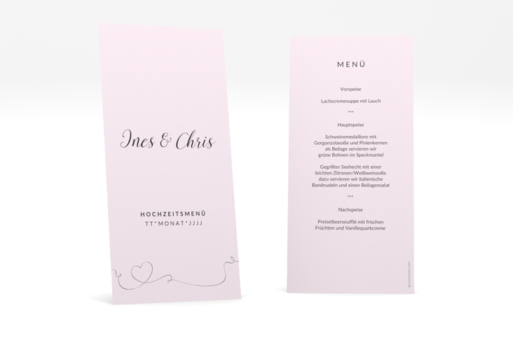 Menükarte Hochzeit Dolce lange Karte hoch rosa hochglanz