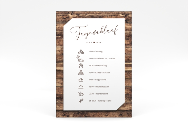 Tagesablauf Poster Hochzeit Rustic 50 x 70 cm Poster braun