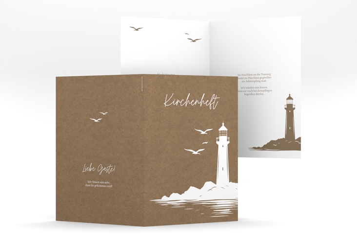 Kirchenheft Hochzeit Leuchtturm A5 Klappkarte hoch Kraftpapier