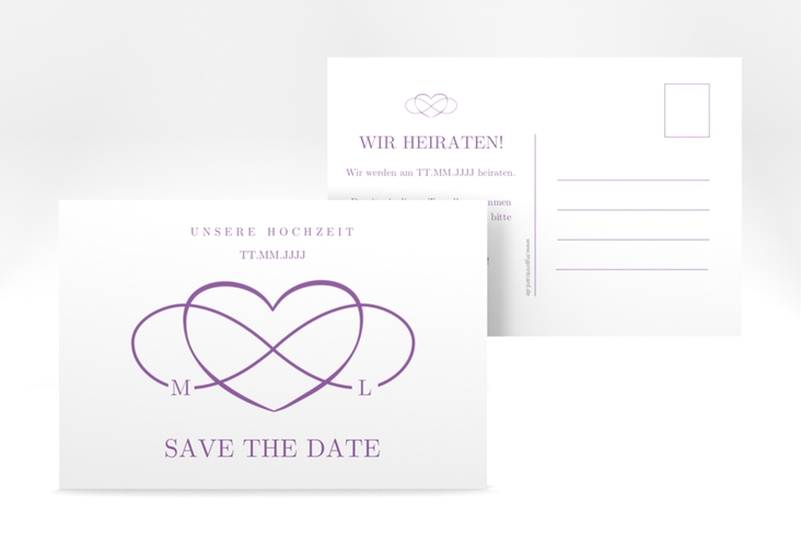 Save the Date-Postkarte Infinity A6 Postkarte lila hochglanz