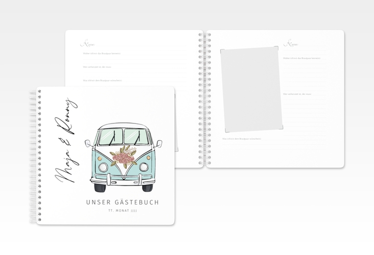 Gästebuch Hochzeit Hochzeitsbulli Ringbindung blau