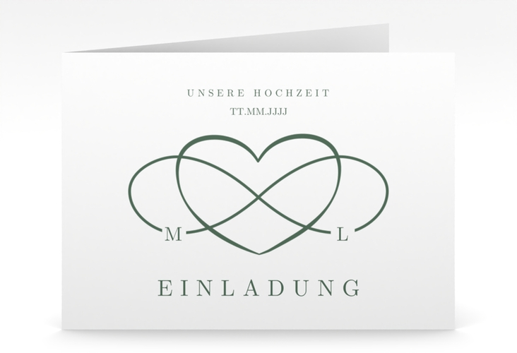Hochzeitseinladung Infinity mittlere Klappkarte quer gruen