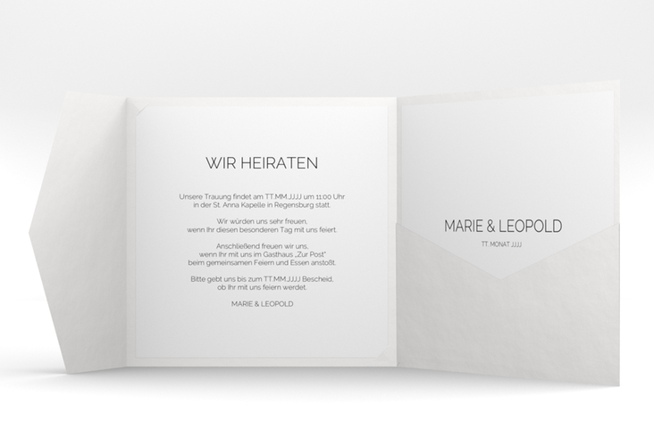 Hochzeitseinladung Initials Pocketfold hochglanz mit Initialen im minimalistischen Design