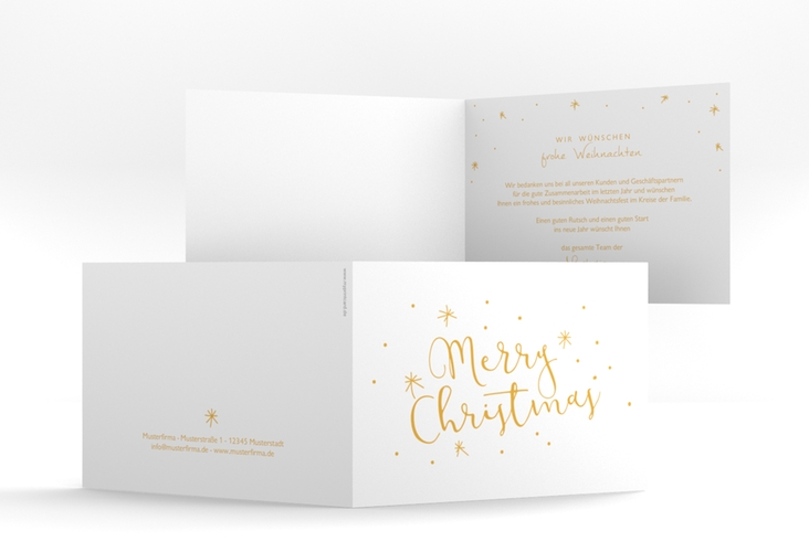Business-Weihnachtskarte Winterfreude A6 Klappkarte quer gold hochglanz