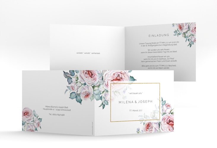 Hochzeitseinladung Embrace A6 Klappkarte quer weiss hochglanz