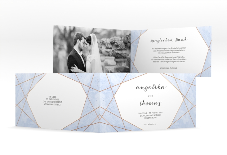 Danksagungskarte Hochzeit  Asymmetry lange Klappkarte quer blau hochglanz