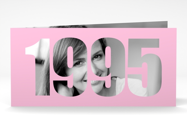 Einladungskarte Jahreszahl 2025 lange Klappkarte quer rosa