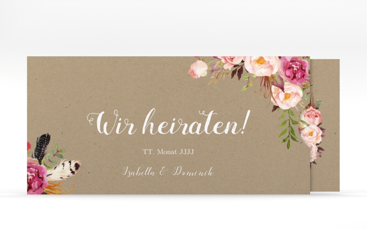 Hochzeitseinladung Flowers Einsteckkarte Kraftpapier mit bunten Aquarell-Blumen
