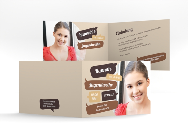 Einladungskarte Jugendweihe Grownup A6 Klappkarte quer braun