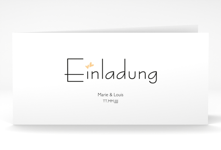 Hochzeitseinladung Twohearts lange Klappkarte quer beige