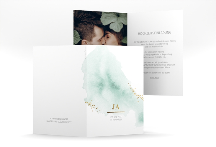 Einladungskarte Hochzeit Pastell A6 Klappkarte hoch mint