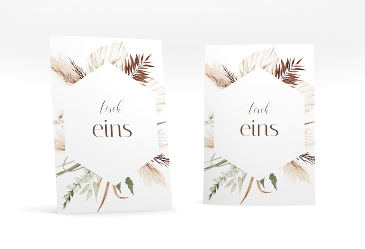 Tischnummer Hochzeit Bohemian Tischaufsteller weiss hochglanz