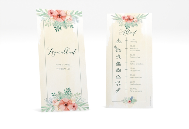 Tagesablauf Hochzeit Surfinia lange Karte hoch apricot