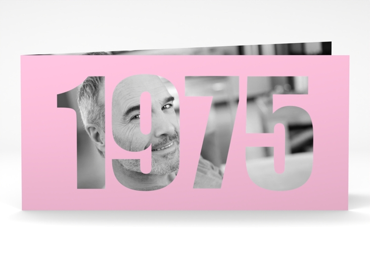 Einladungskarte Jahreszahl 2025 lange Klappkarte quer rosa hochglanz