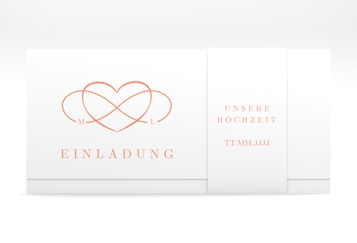 Hochzeitseinladung Infinity Wickelfalzkarte + Banderole apricot hochglanz