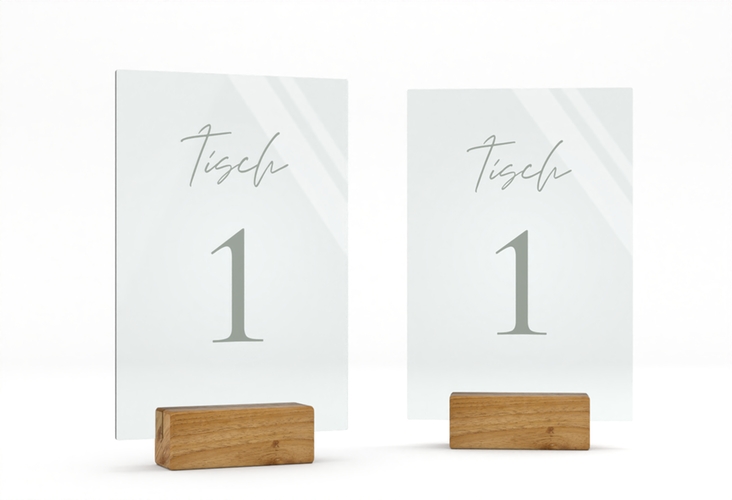 Tischnummer Acryl Hochzeit Day Tischaufsteller Acryl gruen mit Datum im minimalistischen Design