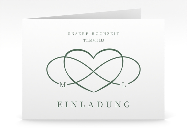Hochzeitseinladung Infinity mittlere Klappkarte quer gruen