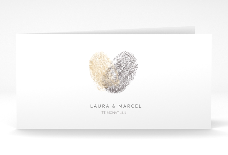 Dankeskarte Hochzeit Fingerprint lange Klappkarte quer beige schlicht mit Fingerabdruck-Motiv