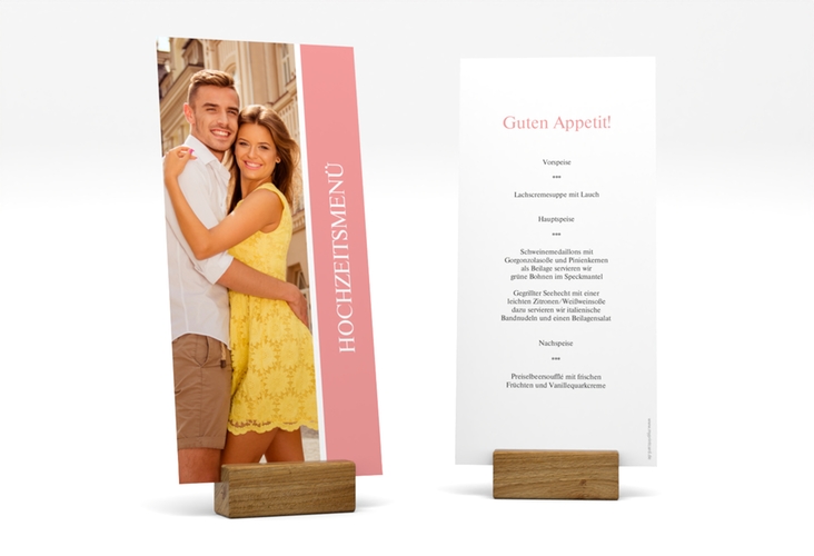 Menükarte Hochzeit Classic lange Karte hoch rosa
