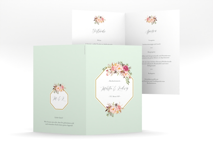 Menükarte Hochzeit Prachtvoll A5 Klappkarte hoch mint hochglanz