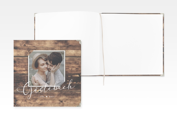 Gästebuch Selection Hochzeit Rustic Leinen-Hardcover braun in Holz-Optik mit Foto