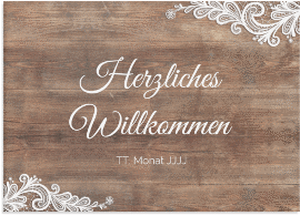 Klick: Details zu Willkommensschild Hochzeit "Spitze" anzeigen Willkommensschild Hochzeit "Spitze" 70 x 50 cm Leinwand braun