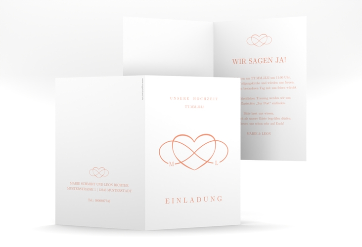 Einladungskarte Hochzeit Infinity A6 Klappkarte hoch apricot