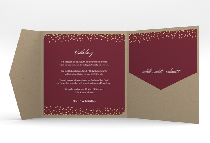 Hochzeitseinladung Glitter Pocketfold rot hochglanz