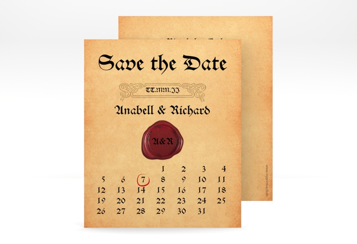 Save the Date-Kalenderblatt Mittelalter Kalenderblatt-Karte beige