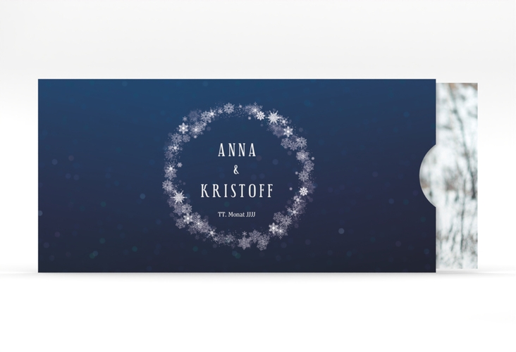 Hochzeitseinladung Winterdream Einsteckkarte blau mit Eisblumen